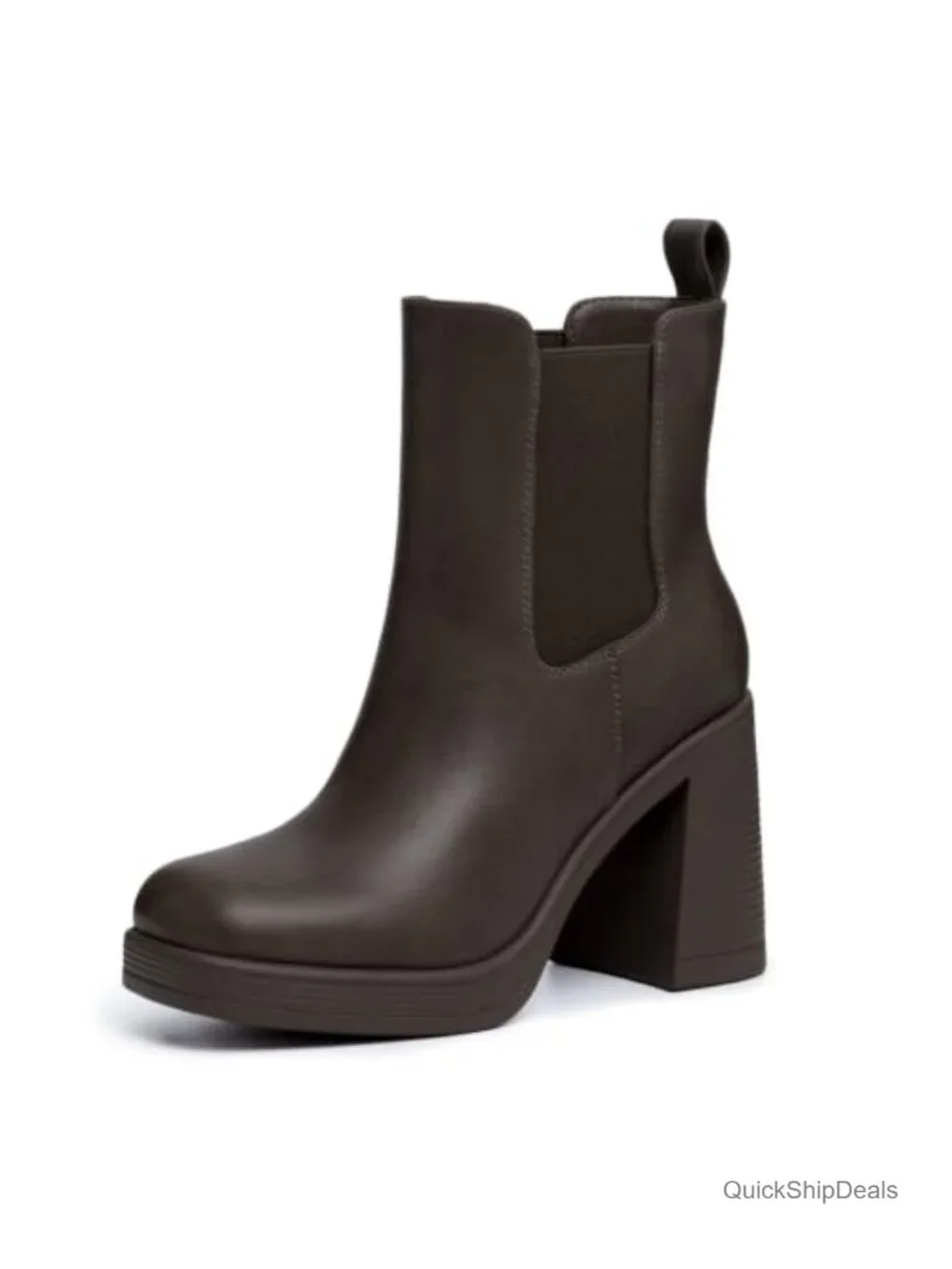 Chunky Heel Chelsea Ankle Boots Square Toe Platform Slip-On PU